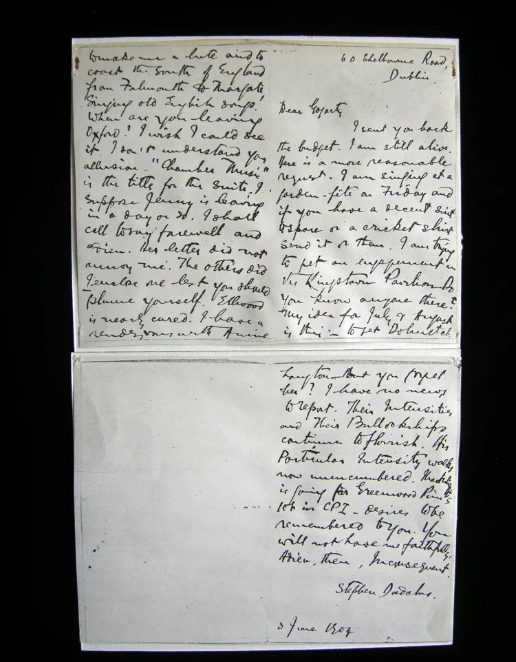 Copy of 3 June 1904 letter from James Joyce to Oliver St John Gogarty