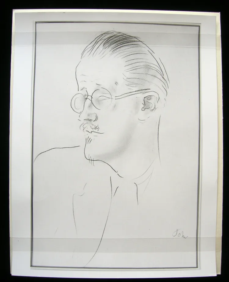 Photograph of portrait drawing of James Joyce by Augustus John