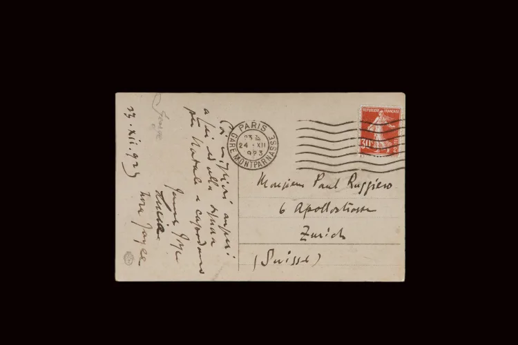 Original MS postcard from James Joyce to Paul Ruggiero, 23 December 1923