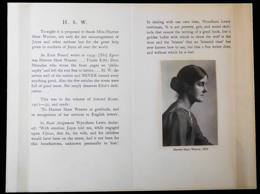 Programme for James Joyce commemorative dinner 2 February 1957