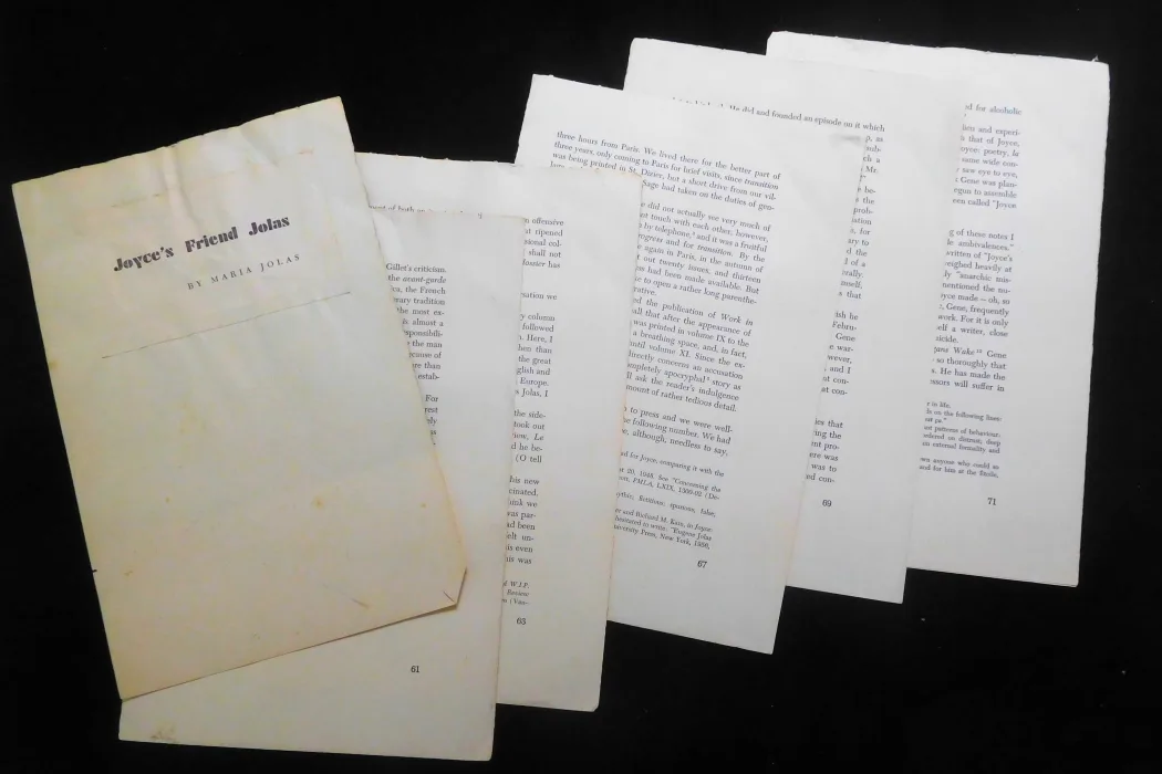 Joyce's Friend Jolas' by Maria Jolas 1957 (offprint)