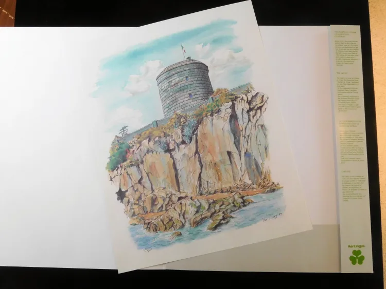 Colour print of watercolour The Martello Tower at Sandycove by Pat Liddy 1989, No 525/700