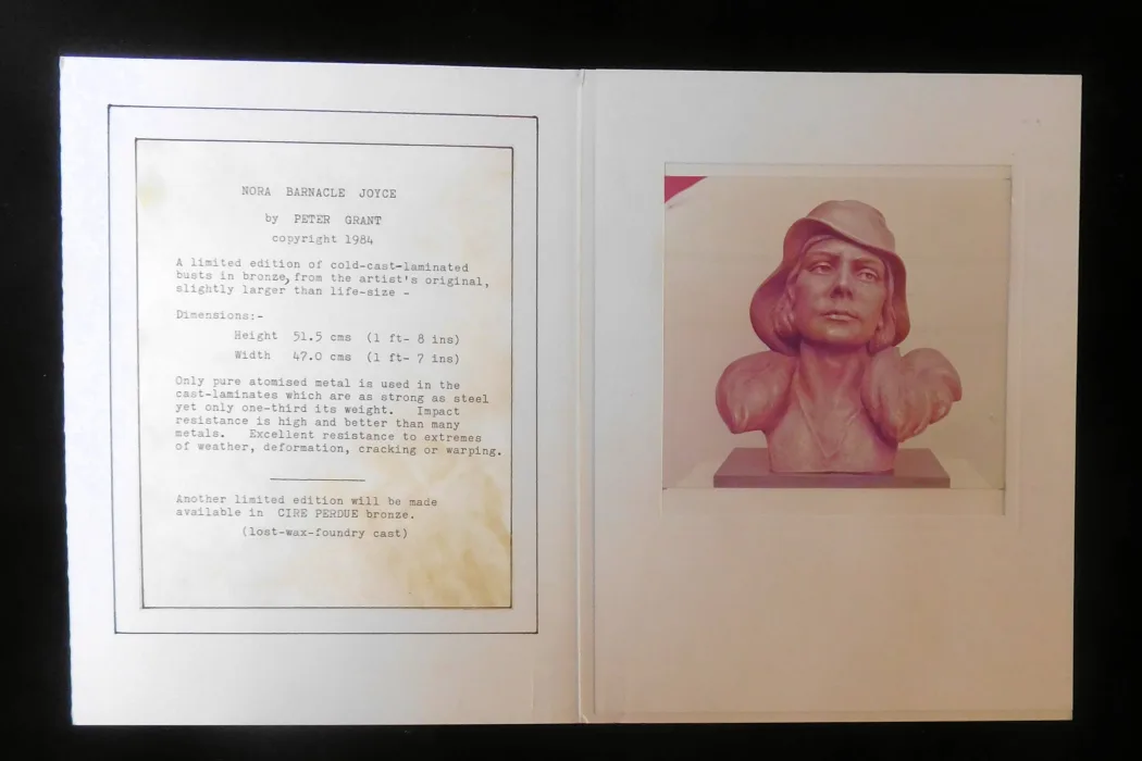 2 colour prints of bust of Nora Barnacle by Peter Grant