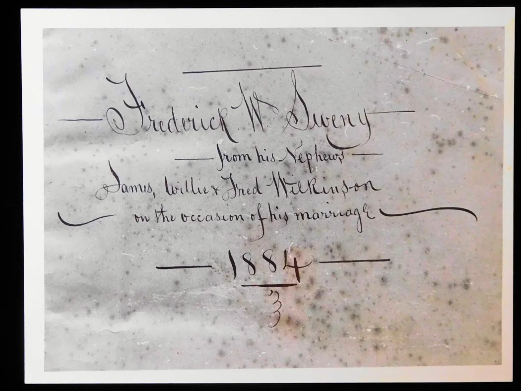 Photo of inscription in F.W. Sweny's family bible