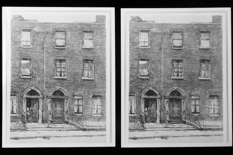 2 photos of painting by Flora Mitchell of 7 Eccles Street