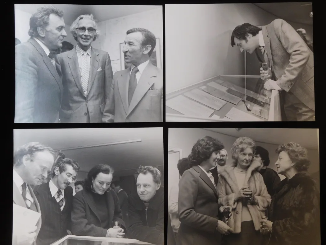 4 photos of presentation of first edition of Ulysses to JJ Museum, 1980
