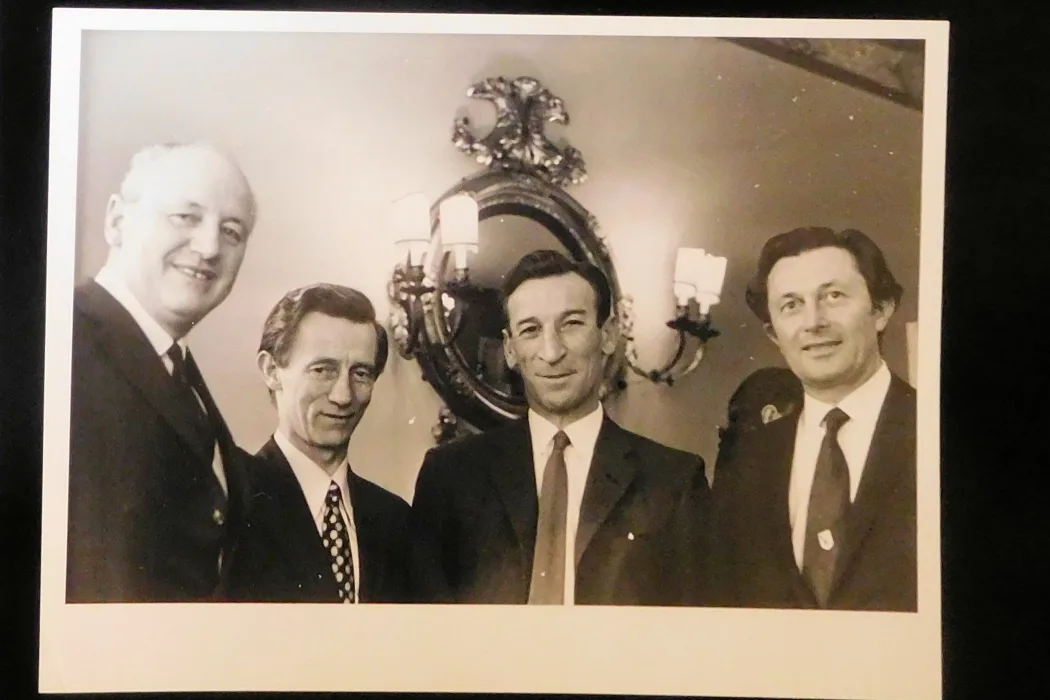 2 photos taken at reception with Tom Keating in c.1970