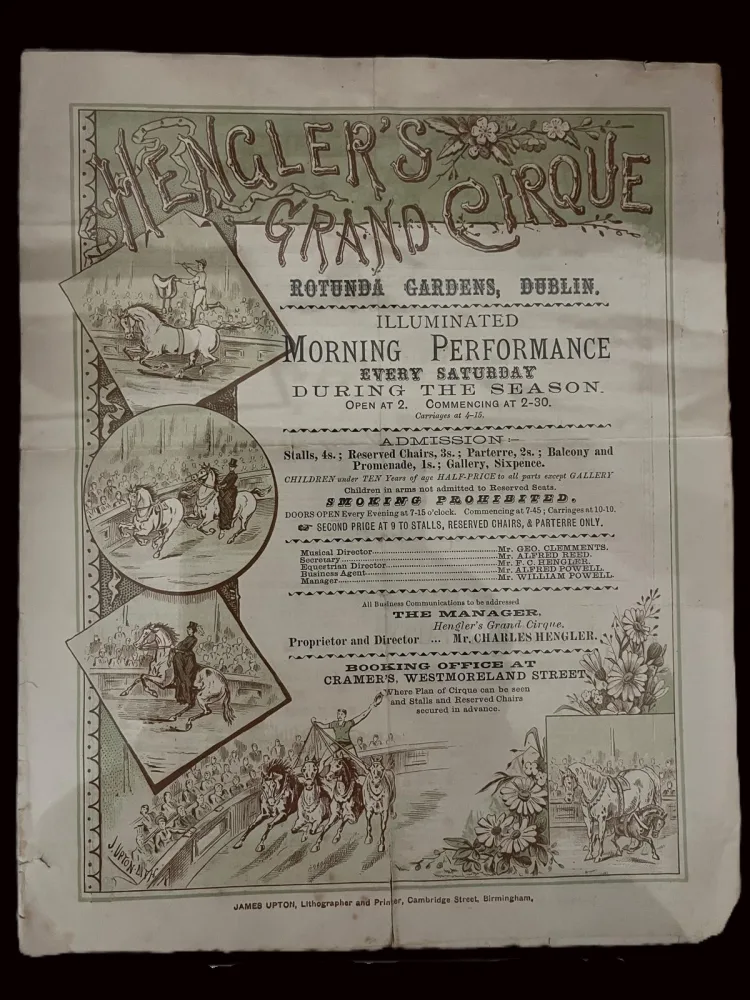 Programme for Hengler's Grand Cirque, Dublin 1881 or 1887