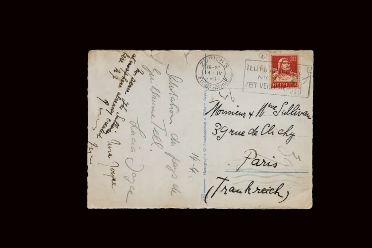 Postcard signed by Lucia, Nora and James Joyce to John Sullivan, 1930