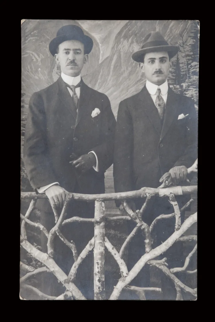 2 b/w photos of Paul Ruggiero with brother and wife